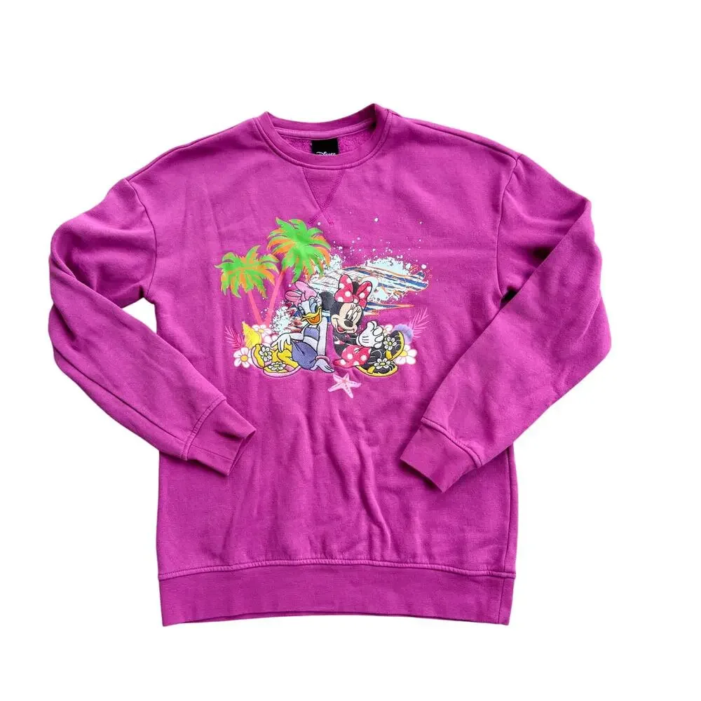 Disney Minnie Mouse and Daisy Duck Hot Pink Beach Crewneck — BoxLunch XS